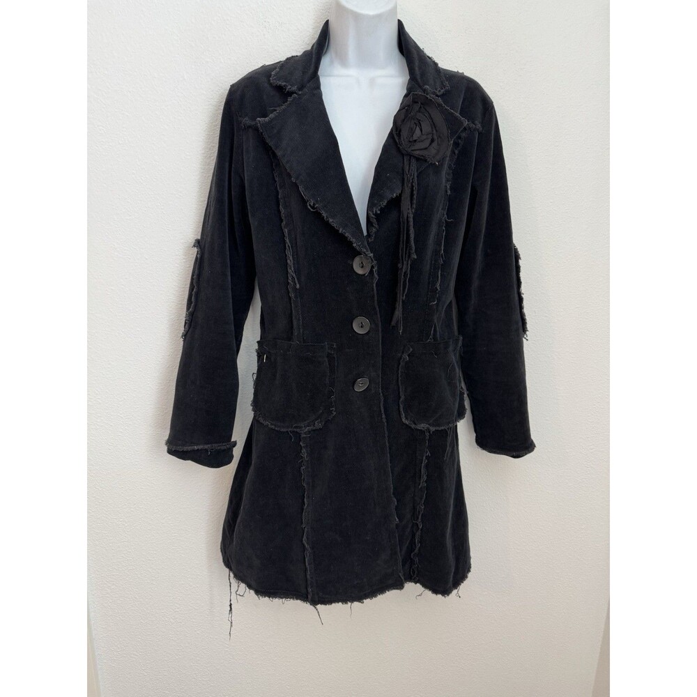 Corduroy Jacket Black Long Line Made In Italy Jacket Y2K Festival Button Up M